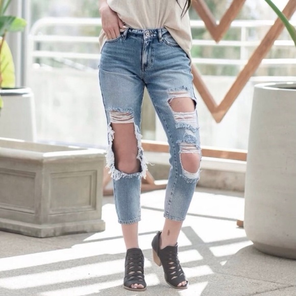 KanCan 15 (31) Ruby High Rise Jeans Distressed Boyfriend KC8571M Thigh Rub - Picture 13 of 13